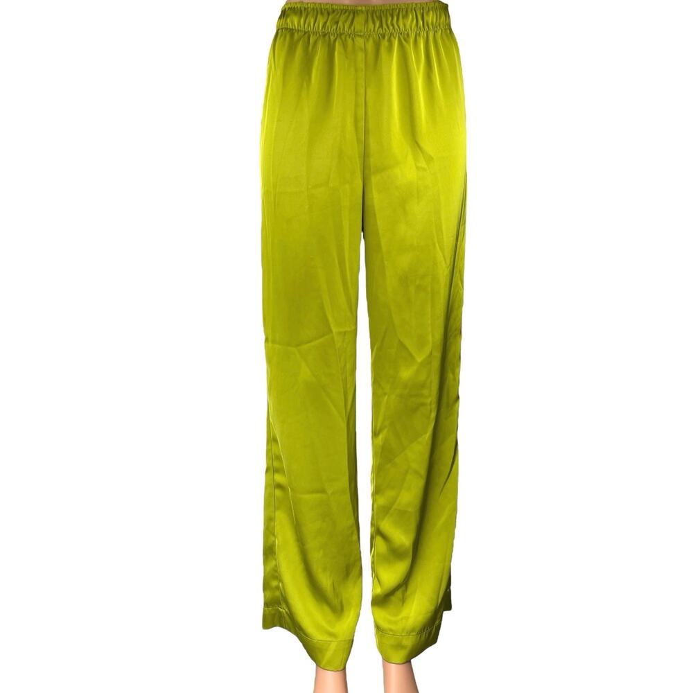 H&M Lime Green Satin Wide-Leg Trousers